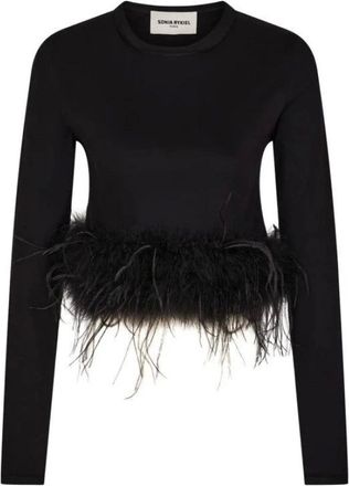 Sonia Rykiel Tops, Dames, Zwart, S, Top van jersey met veren