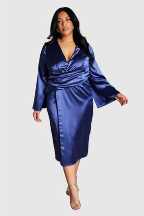 Coast Plus Satin Flared Sleeve Wrap Dress in Cobalt at Nordstrom, Size 14