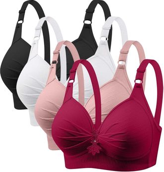 Generic Anti Sagging Bras for Older Women 4 Pack Bra Wireless Full Coverage Lace Bralette Adjustable Straps Soft Bras for Women UK Push Up Comfort Bralette La
