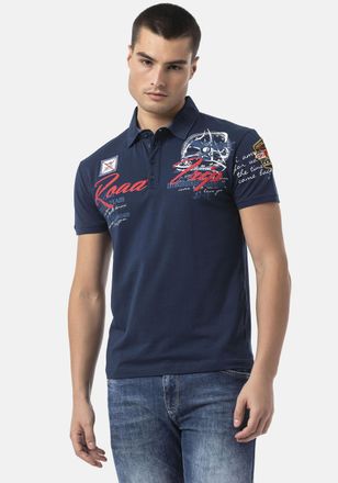 Cipo & Baxx Poloshirt CIPO & BAXX, Herren, Gr. XXL, blau (navyblau), Jersey, Obermaterial: 95% Baumwolle, 5% Elasthan, bedruckt, regular fit normal, Shirts Polosh