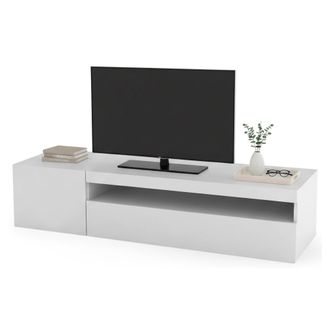 Dmora Dmora - Mueble De Televisi&oacute;n Dmangoni, Aparador Bajo Para Sal&oacute;n Con 2 Puertas, Base Soporte Tv, 100% Made In Italy, Cm 150x40h37, Blanco Brillo