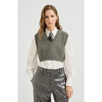Brunello Cucinelli Cashmere rib knit sweater vest in Origano at Nordstrom, Size Xxx-Large