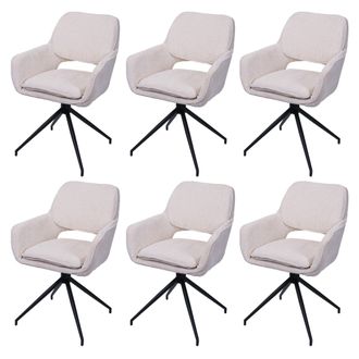 Hhg Nunca Usado] Juego De 6 Sillas De Comedor Hhg 643, Silla De Cocina, Giratoria Con Retorno Autom&aacute;tico, Tejido De Chenilla (490 G/m&sup2;) Oeko-tex, Crema