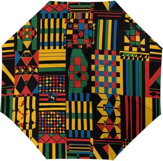 Generic African Kente Print Travel Umbrella Windproof Folding Umbrella for Rain Auto Open Close Automatic