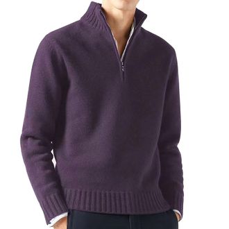 Generic Mens Quarter Zip Jumper Chunky Knit Pullover Turtleneck Knitted Sweater Long Sleeve Casual Warm Golf Sweater Solid Color Zip Up Sweater Work Jumper Re