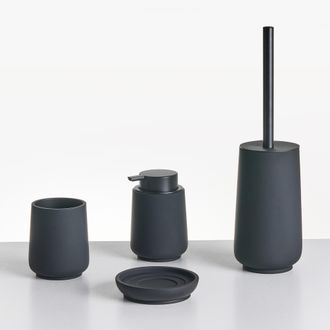Beliani Beliani - Conjunto De 4 Accesorios De Ba&ntilde;o Jabonera Dispensador De Jab&oacute;n Escobilla Para El Inodoro Vaso Negro Suches