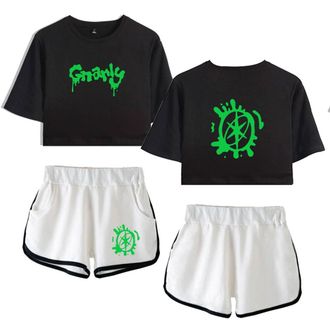 Generic Katseye Merch Gnarly Tops for Women Midriff-Baring Fitted Crop Sets Gym Shirt Streetwear Short Pants (1,XS)