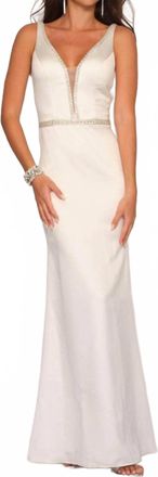 Dave & Johnny Beaded Low Back Gown In White