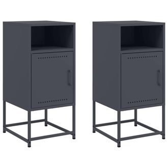 Berkfield Home Bedside Cabinets 2 pcs Anthracite 36x39x78 cm Steel in Black | Size: 36 x 39 x 78 cm