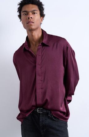 Topman Oversize Sateen Button-Up Shirt in Burgundy at Nordstrom, Size Xx-Large
