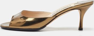 Jimmy Choo London Metallic Gold Leather Open Toe Slide Sandals