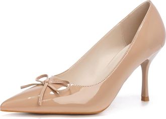 Generic Womens Elegant Patent Leather Pointed Toe Bow Detail Stiletto Heels Wide Fit High Heel Pumps Professional Court Shoes Office Work Formal Evening Wear,