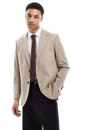 Jack & Jones Premium franco relaxed fit jacket in beige-Neutral