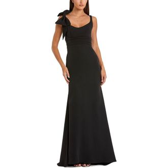 Mac Duggal Womens Crepe Sleeveless Scoop Neck Gown With Bow in Black at Nordstrom, Size 10