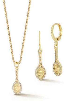 Glaze Jewelry Tennis Racquet Drop Huggie Hoop Earrings & Necklace Set in Gold at Nordstrom Rack