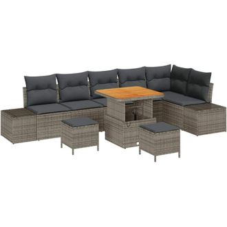 vidaXL Vidaxl - Conjunto De Sof&aacute; De Jard&iacute;n Con Coj&iacute;n 9 Pcs Gris Polirat&aacute;n