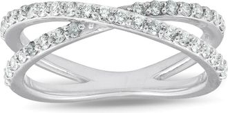 Pompeii3 1/2Ct Diamond X Ring Wide Womens Fashion Design Multi Row Band 10k White Gold