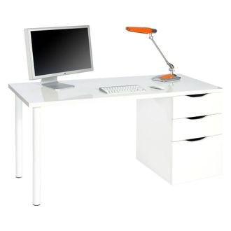 Dmora Escritorio Ddamic, Escritorio De Oficina Reversible, Mesa De Estudio Con Cajonera De 2 Cajones Y 1 Puerta, 138x60h74 Cm, Blanco - Dmora