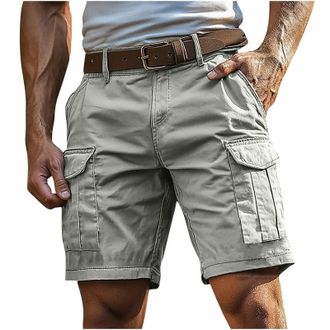 Generic Cargo Shorts for Men UK Summer Elastic Waist Bermuda Hiking Work Mens Shorts with Zip Pockets Casual Knee Length Bermuda Outdoor Lightweight Jogger Gy