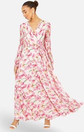 Yumi Orchid Floral Pleated Wrap Maxi Dress in Ivory at Nordstrom, Size 14