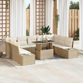 vidaXL Conjunto De Sof&aacute; De Jard&iacute;n 10 Pcs Beige Polirat&aacute;n Vidaxl