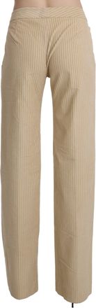 Ermanno Scervino Womens High-Waist Striped Flared Trousers Beige Cotton Lycra
