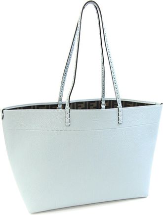 Fendi Light Blue Leather Handbag Tote Bag (Pre-Owned)