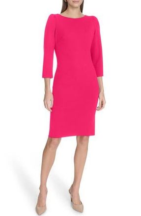 Calvin Klein Three-Quarter Sleeve Scuba Crepe Sheath Dress in Watermelon at Nordstrom Rack, Size 8