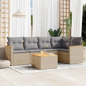 vidaXL Vidaxl - Juego De Sof&aacute;s Jard&iacute;n Con Cojines Beige Mezcla 6 Pzas Rat&aacute;n Pe