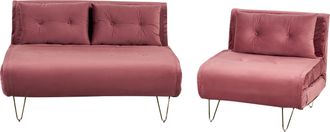 Beliani Conjunto De Sala De Estar 3 Plazas De Terciopelo Rosa Dorado Cojines Vestfold