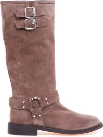 Via Roma 15 Velour Biker Enkellaars - Dames - Hoge Laarzen - Bruin - 38 EU - Su&egrave;de - Schoenen