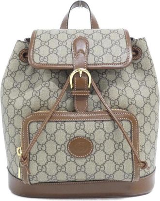 Gucci Beige Brown Gg Supreme Canvas Backpack (Pre-Owned)