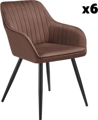 TecTake 6 sillas de comedor, efecto terciopelo, 58 x 62 x 82 cm marrón/negro