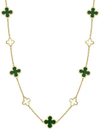 Italian Gold, Inc 14K Malachite Station Layered Clover Necklace