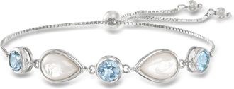 Ross-Simons Mother-Of-Pearl and Blue Topaz Bolo Bracelet in Sterling Silver