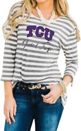 Gameday Couture Tcu Stay A While Top In White/grey