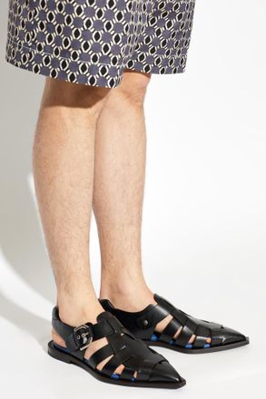 Lanvin Leather Sandals, Mens, Black