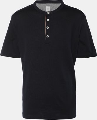 Eleventy Navy Blue Jersey Henley T-Shirt