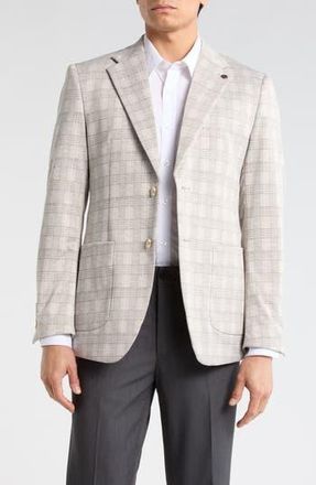 T.R. Premium Slim Fit Plaid Cotton Blend Blazer in Beige at Nordstrom Rack, Size X-Large