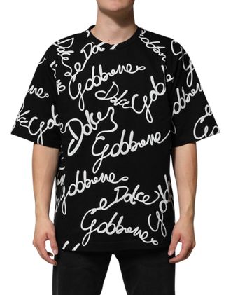 Dolce & Gabbana Mens Black Logo Print Cotton Crew Neck T-Shirt