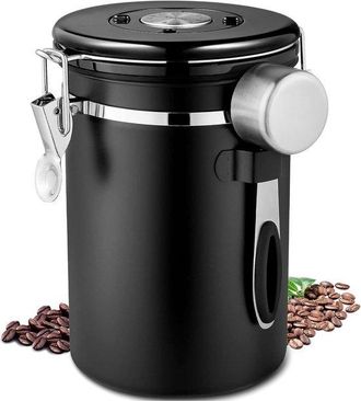 OEM Lata De Caf&eacute; De Acero Inoxidable, Herm&eacute;tica, Con Cuchara De Acero Inoxidable, 750 G/1,8 L, Para Granos De Caf&eacute;, Caf&eacute; Molido, Color Negro