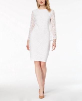 Alfani Lace Bell Sleeve Sheath Dress In Bright White