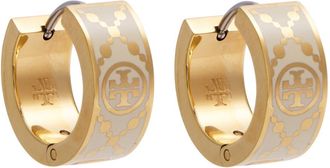 Tory Burch T Monogram Small Enamelled Hoop Earrings - Gold - One Size