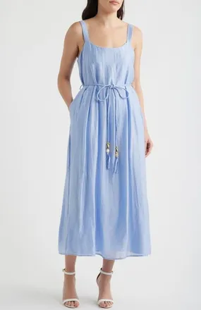 Ciebon Claudia Tie Waist Midi Dress in Blue at Nordstrom, Size X-Large