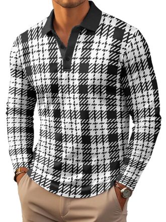 Generic Mens Long Sleeve Polo Shirts Print Casual Vintage Classic Golf Shirt (UK, Alpha, 5XL, Regular, Regular, 4)