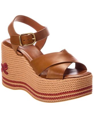 Chlo&eacute; Sand Raffia & Leather Wedge Sandal