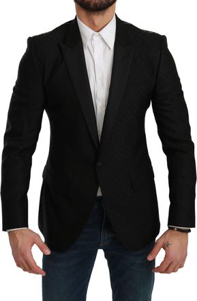Dolce & Gabbana Mens Black Slim Fit Coat Jacket Martini Blazer Virgin Wool Rayon Clothing
