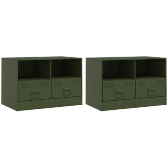 vidaXL Vidaxl - Muebles Para Tv 2 Unidades Acero Verde Oliva 67x39x44 Cm