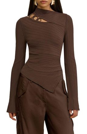 Cult Gaia Tayla Cutout Long Sleeve Shirt in Luwak at Nordstrom, Size X-Small