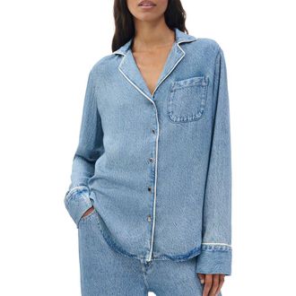 Rag & Bone rb Miramar Slink Lounge Trompe LOeil Faux Denim Button-Up Shirt in Zoe at Nordstrom, Size Small